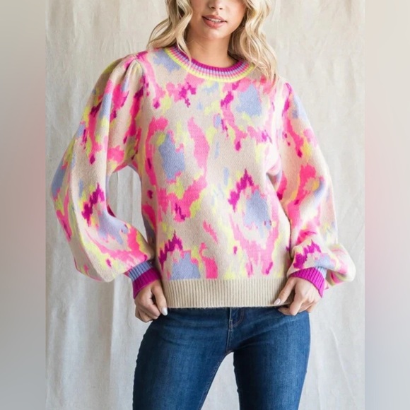 JODIFL Sweaters - Jodifl Balloon Sleeve Felicia Oversized Sweater Bright Pink Yellow Blue Small